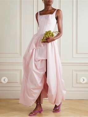 Alani asymmetric ruffled pleated cotton-twill gown